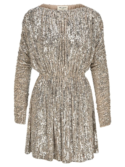 Shop Saint Laurent Sequin Dress In Champagne