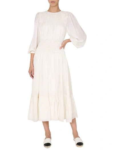 Shop Tory Burch Silk Dress In Bianco