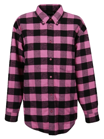 Shop Balenciaga Flannel Shirt In Pink/black