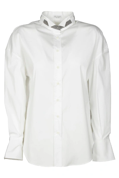 Shop Brunello Cucinelli Collar Embellished Shirt In Bianco