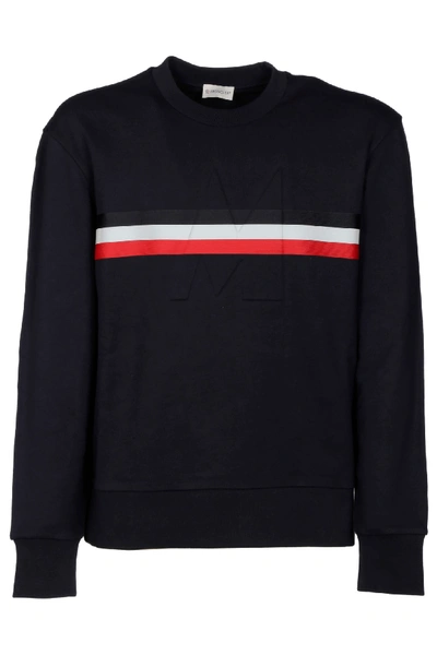Shop Moncler Stripe Detail Sweatshirt In Blu
