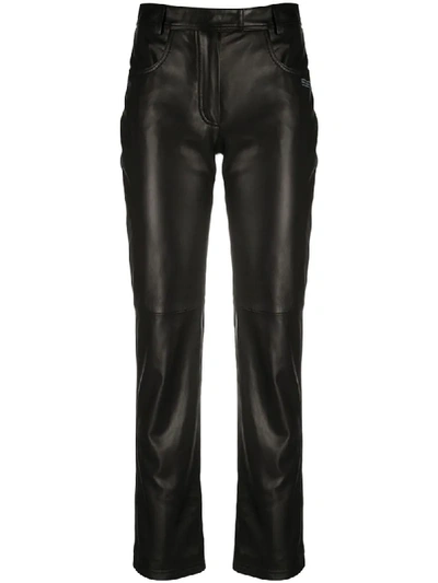 Shop Off-white Straight Leg Leather Trousers In Black