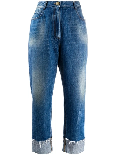 Shop Balmain Wide-leg Cropped Jeans In Blue