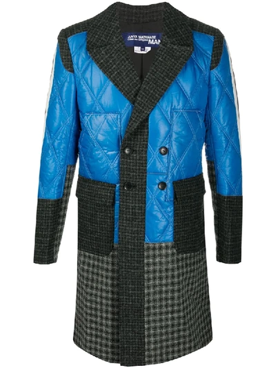 Shop Junya Watanabe Patchwork Double Breasted Coat In Blue