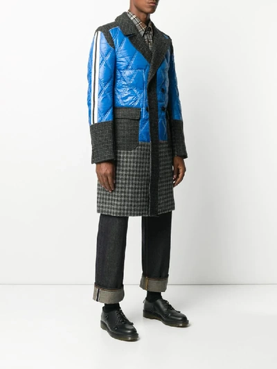 Shop Junya Watanabe Patchwork Double Breasted Coat In Blue