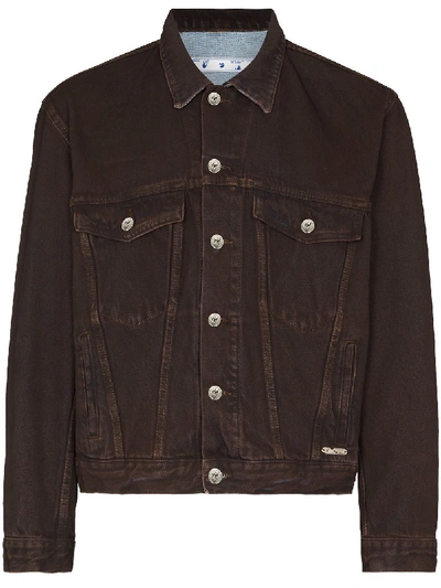 Shop Off-white Arrow-print Denim Jacket In Brown