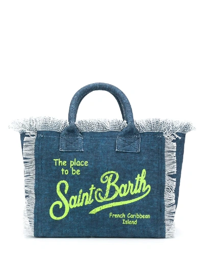 Shop Mc2 Saint Barth Logo Print Canvas Beach Bag In Blue