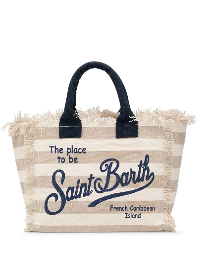 Shop Mc2 Saint Barth Logo Striped Tote In Neutrals