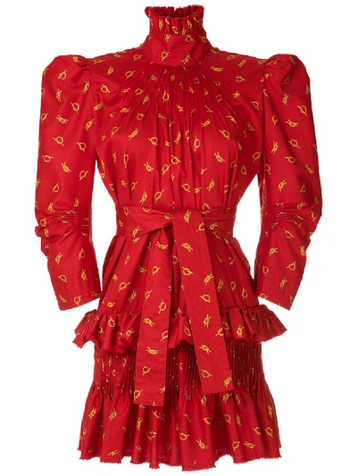 Shop À La Garçonne Funnel Neck Printed Dress In Red