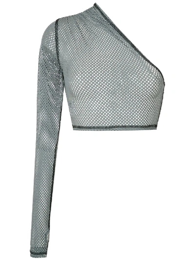 Shop À La Garçonne Mesh Asymmetric Cropped Top In Grey