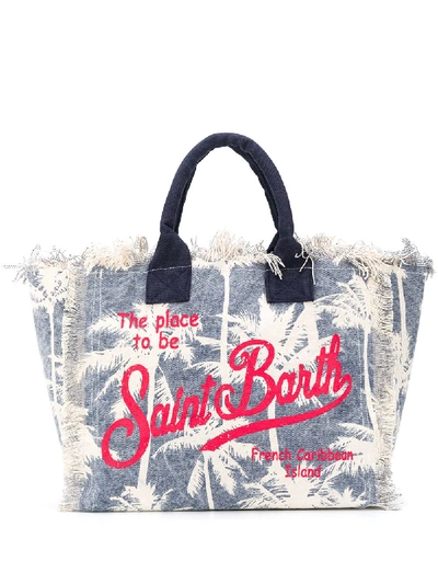 Shop Mc2 Saint Barth Palm Tree Logo Print Beach Bag In Black