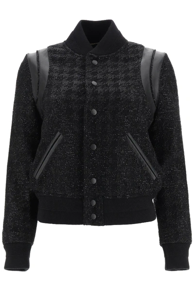 Shop Saint Laurent Sequined Teddy Bomber Jacket In Black