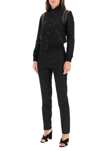 Shop Saint Laurent Sequined Teddy Bomber Jacket In Black
