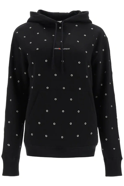 Shop Saint Laurent Hoodie With Eyelets In Black