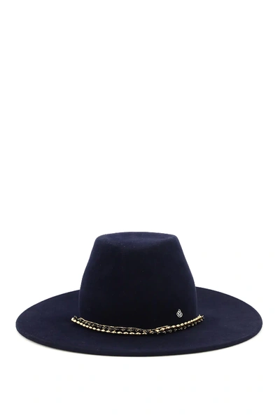 Shop Maison Michel Kyra Fedora Hat With Chain In Blue