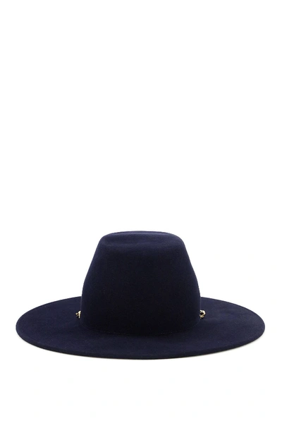 Shop Maison Michel Kyra Fedora Hat With Chain In Blue