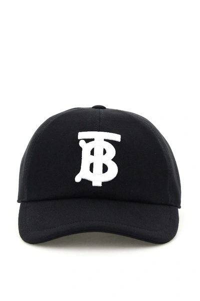 Shop Burberry Jersey Baseball Cap Tb In Black,white