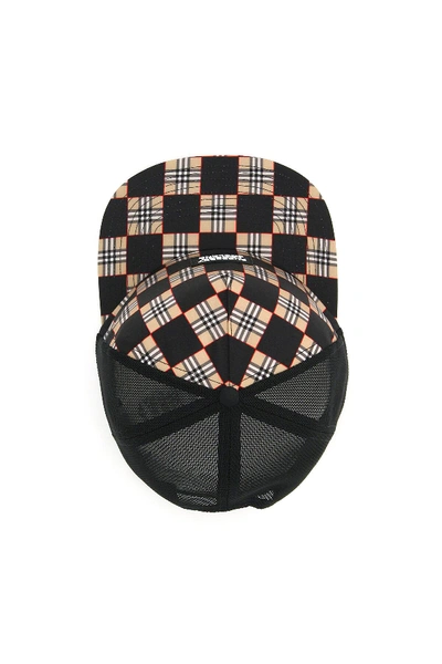 Shop Burberry Checkerboard Baseball Hat In Beige,black,white