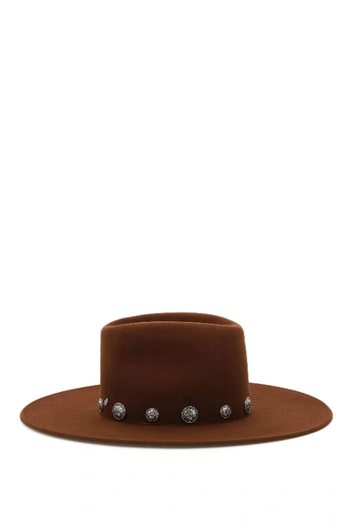 Shop Maison Michel Eliza Fedora Hat With Studs In Brown
