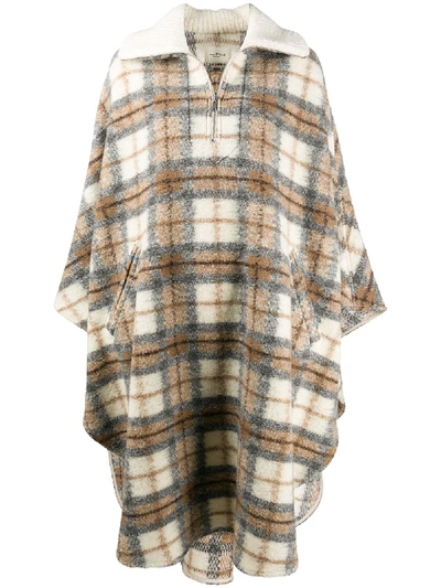 Shop Isabel Marant Étoile Checked Wool-knit Poncho In Neutrals