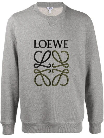 Shop Loewe Embroidered Anagram Sweatshirt In Grey
