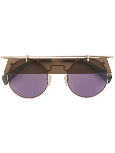 Shop Yohji Yamamoto Eye Shade Round-frame Sunglasses In Gold