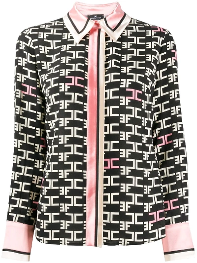 Shop Elisabetta Franchi Logo-print Contrast-trim Shirt In Black