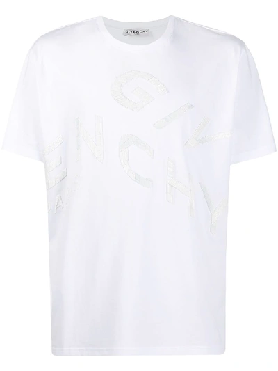 Shop Givenchy Refracted Oversized Embroidered Logo T-shirt In White