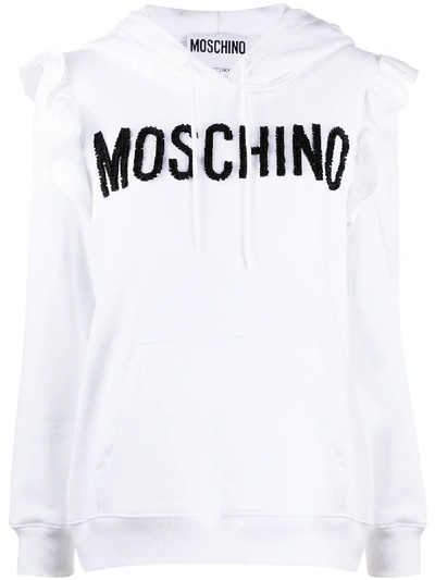 Shop Moschino Logo-embellished Frill-trim Hoodie In White