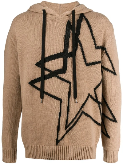 Shop N°21 Star Intarsia Knitted Hoodie In Neutrals