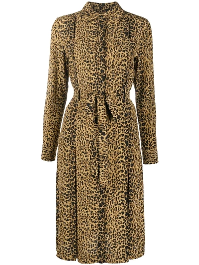 Shop Saint Laurent Leopard-print Shirt Dress In Brown