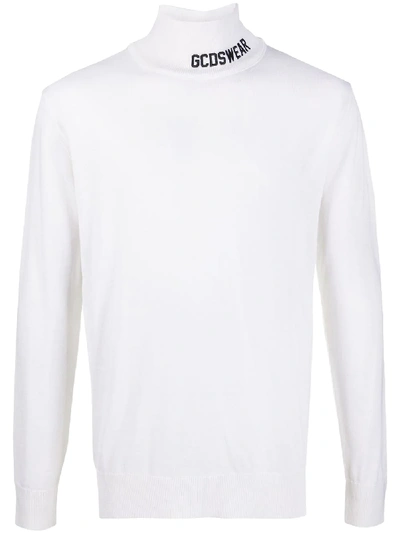 Gcds Embroidered-logo Roll Neck Jumper In White