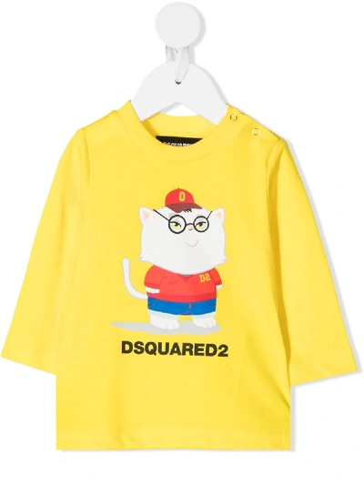 Shop Dsquared2 Cat Print T-shirt In Yellow