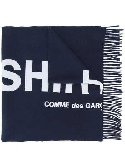 Shop Comme Des Garçons Shirt Logo Intarsia Wool Scarf In Blue