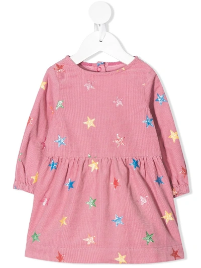 Shop Stella Mccartney Glitter Star Print Corduroy Dress In Pink