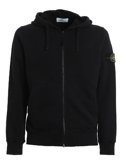 Shop Stone Island Blue Cotton Sweatshirt With Hood And Logo Patch