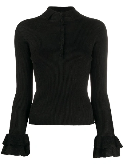Shop Philosophy Long-sleeved Ruffled Cuff Sweater In Black