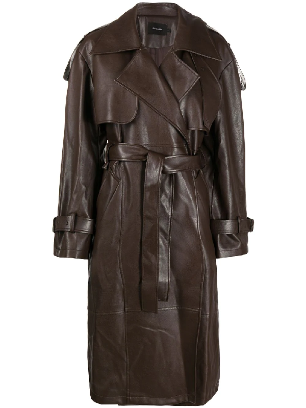 Low Classic Belted Faux Leather Trench Coat In Brown | ModeSens