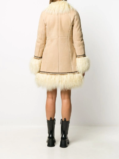 Shop Miu Miu Patterned Trim Shearling Coat In Neutrals