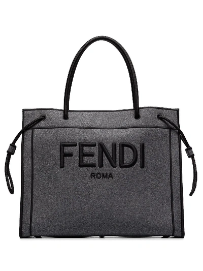 Shop Fendi Logo-embroidered Tote Bag In Grey