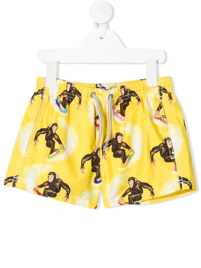 Shop Mc2 Saint Barth Monkey Surf Print Swim Shorts In Yellow