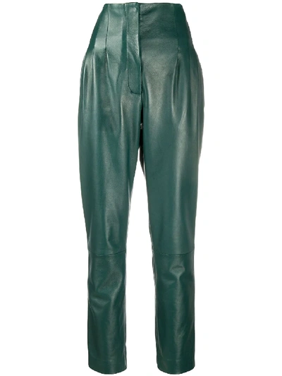 Shop Alberta Ferretti High-waist Leather Trousers In Green