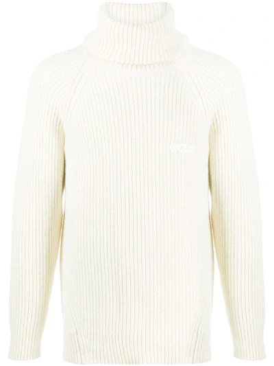 Shop Gcds Roll Neck Chunky Knit Jumper In White