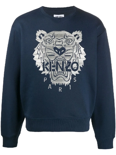 Shop Kenzo Tiger Logo Sweatshirt In Blue