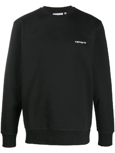 Shop Carhartt Crew Neck Embroidered Logo Sweater In Black