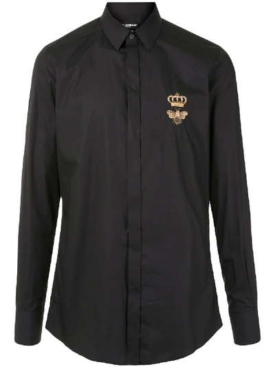 Shop Dolce & Gabbana Embroidered Motif Poplin Shirt In Black