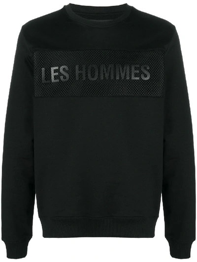 Shop Les Hommes Mesh Logo Print Sweatshirt In Black