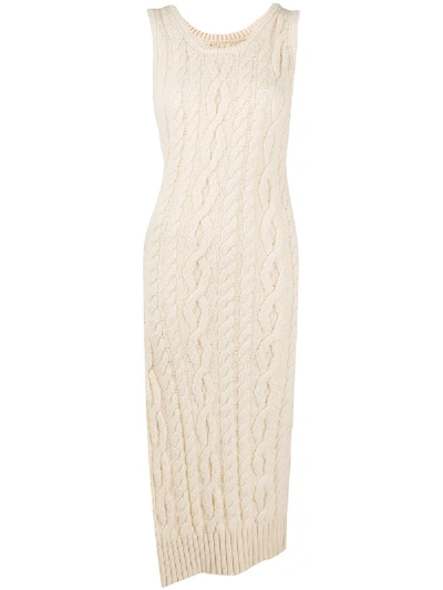 Shop Telfar Cable Knit Dress In Neutrals