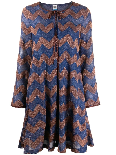 Shop M Missoni Chevron Knit Mini Dress In Blue