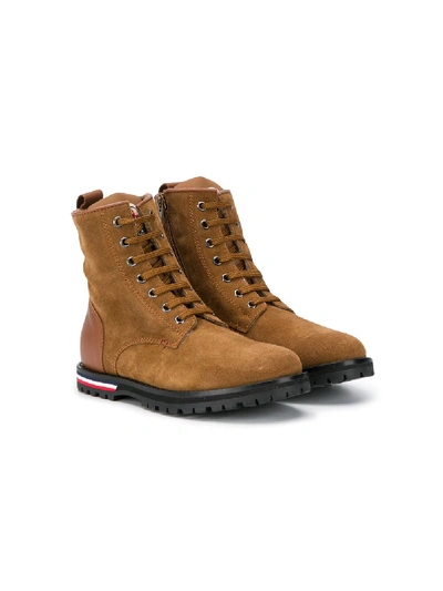 Shop Moncler Lace-up Ankle Boots In Brown